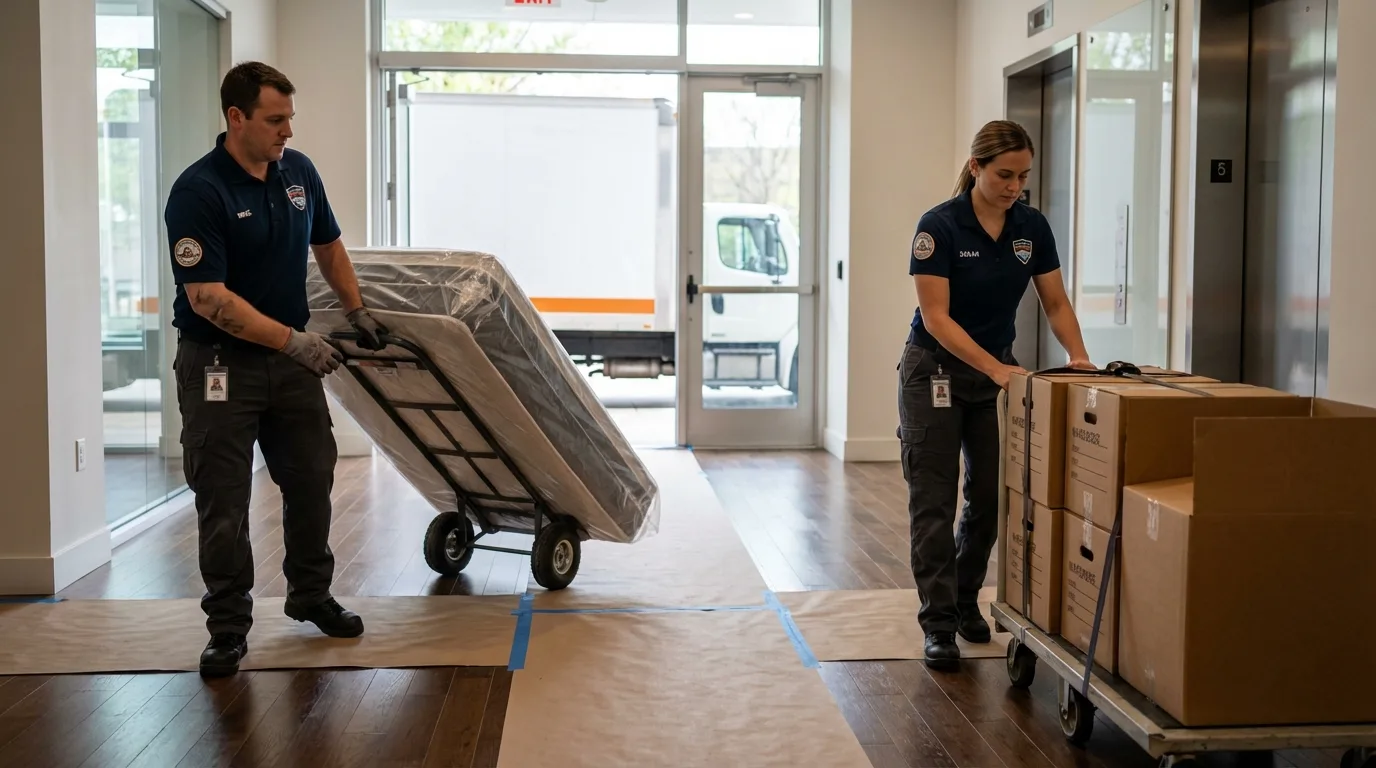 Professional apartment movers loading elevator in Islamorada, FL
